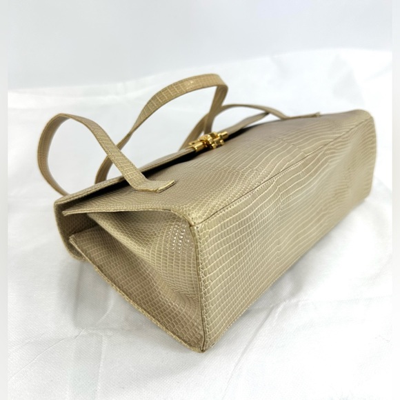Vintage PALOMA PICASSO beige lizard leather embossed handbag purse X logo - Picture 12 of 16